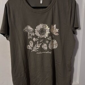 Olive Graphic Tee with Floral Design